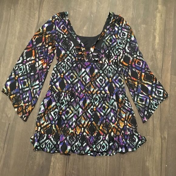 Socialite Aztec stained glass boho colorful baby doll dress - Picture 3 of 4